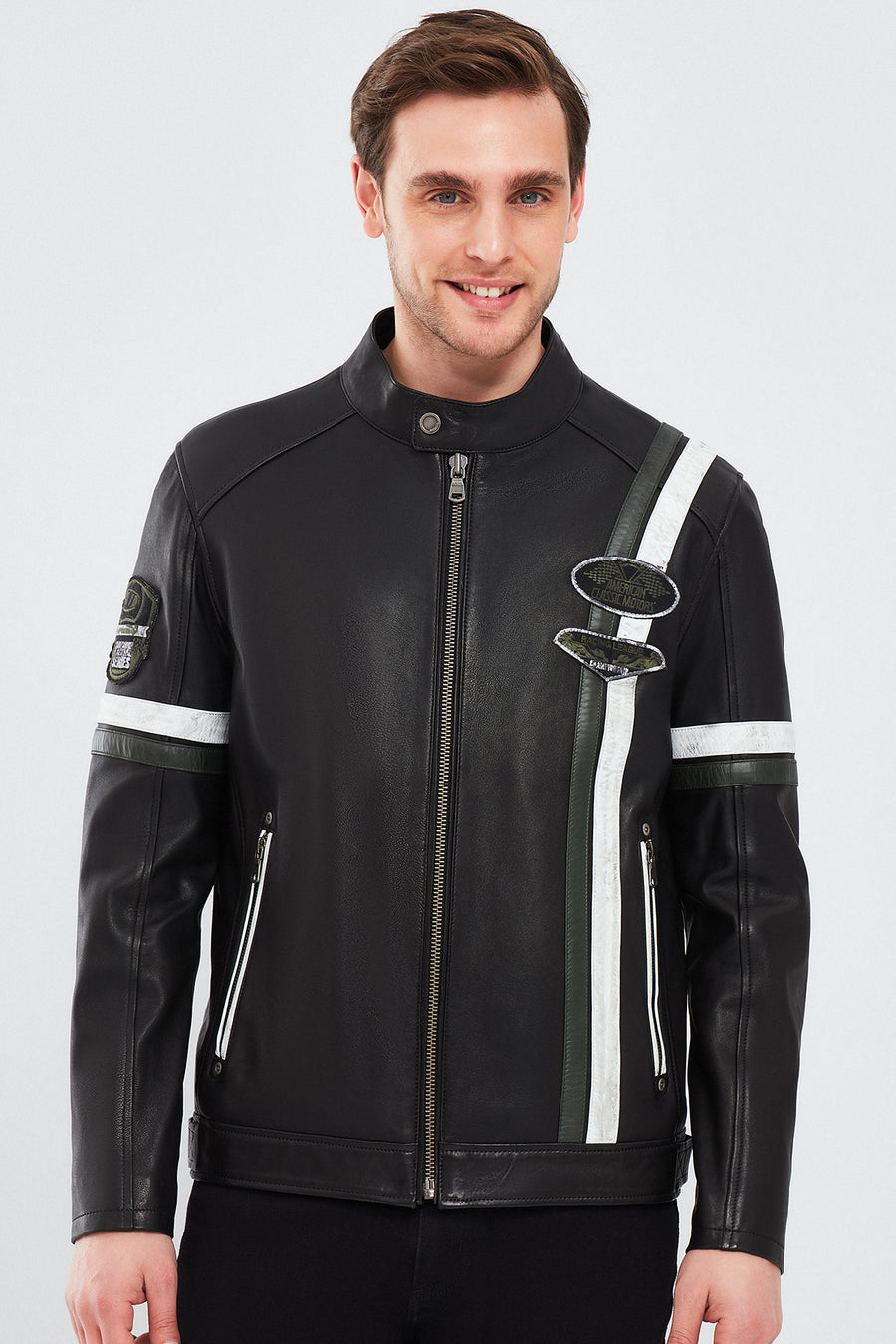 Racer Men's Sports Slim-Fit Leather Jacket
