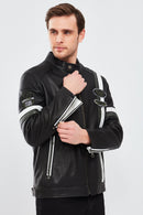 Racer Men's Sports Slim-Fit Leather Jacket | Derimod