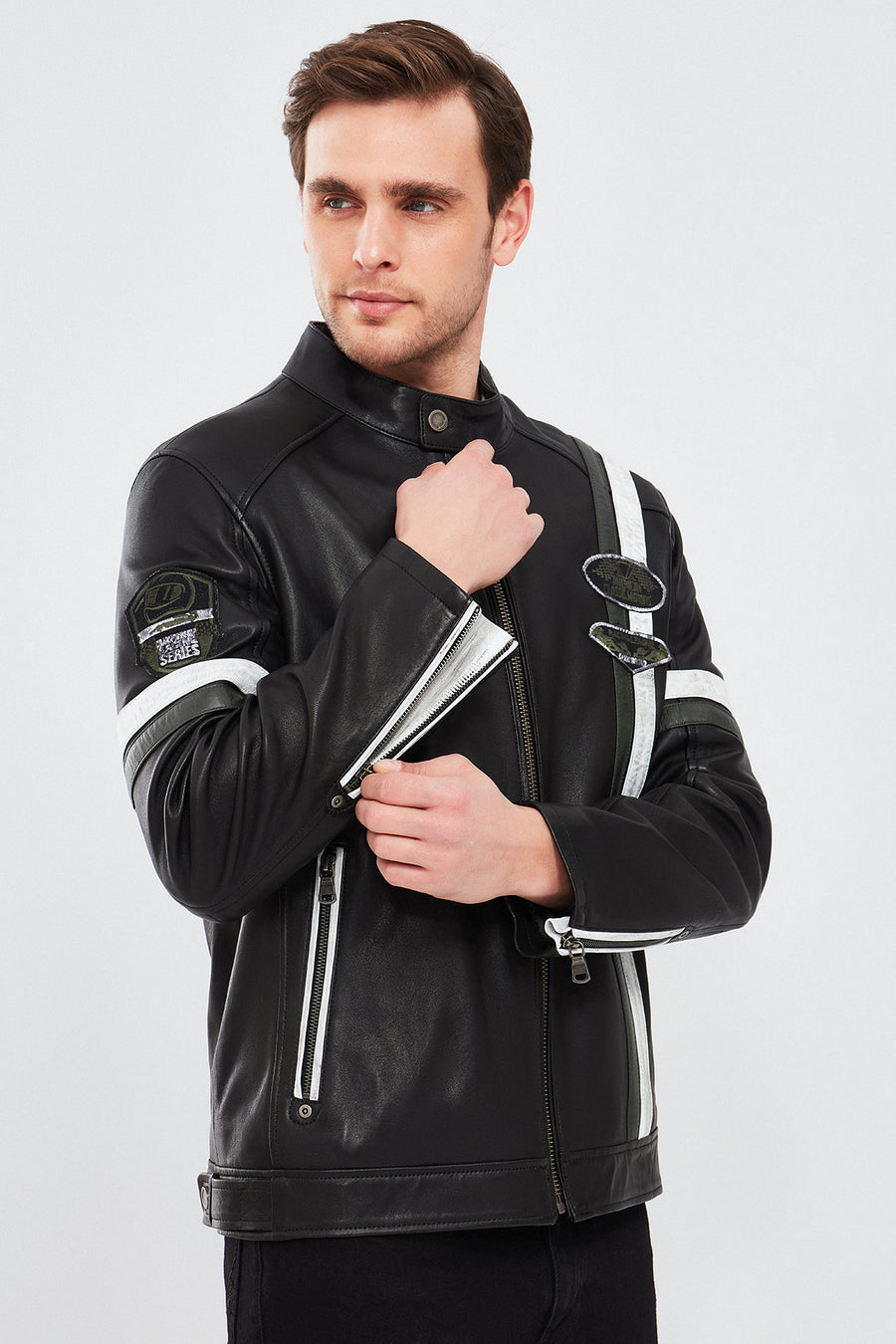 Racer Men's Sports Slim-Fit Leather Jacket