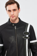 Racer Men's Sports Slim-Fit Leather Jacket | Derimod
