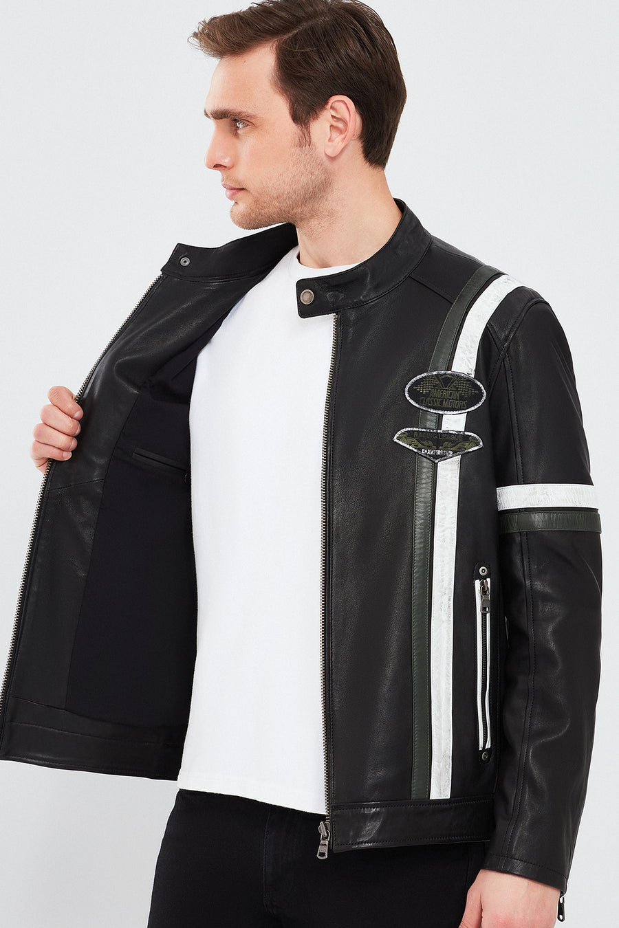 Racer Men's Sports Slim-Fit Leather Jacket
