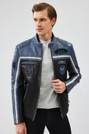 Takeoff Erkek Mavi Slim-Fit Deri Ceket | Derimod