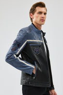Takeoff Erkek Mavi Slim-Fit Deri Ceket | Derimod