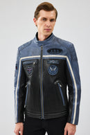 Takeoff Erkek Mavi Slim-Fit Deri Ceket | Derimod