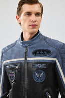 Takeoff Erkek Mavi Slim-Fit Deri Ceket | Derimod