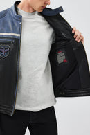 Takeoff Erkek Mavi Slim-Fit Deri Ceket | Derimod