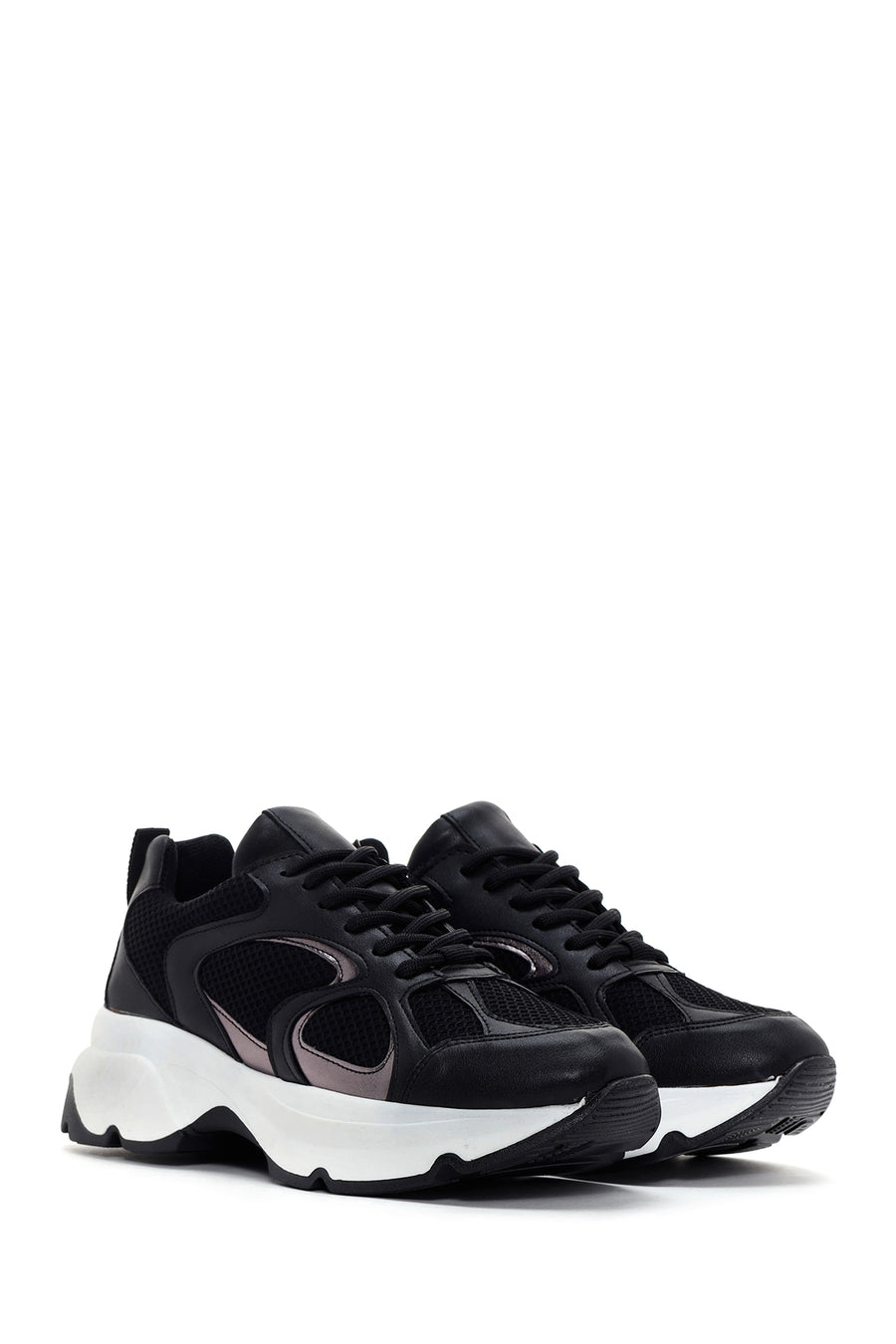 Kadın Siyah Kalın Tabanlı Bağcıklı Sneaker