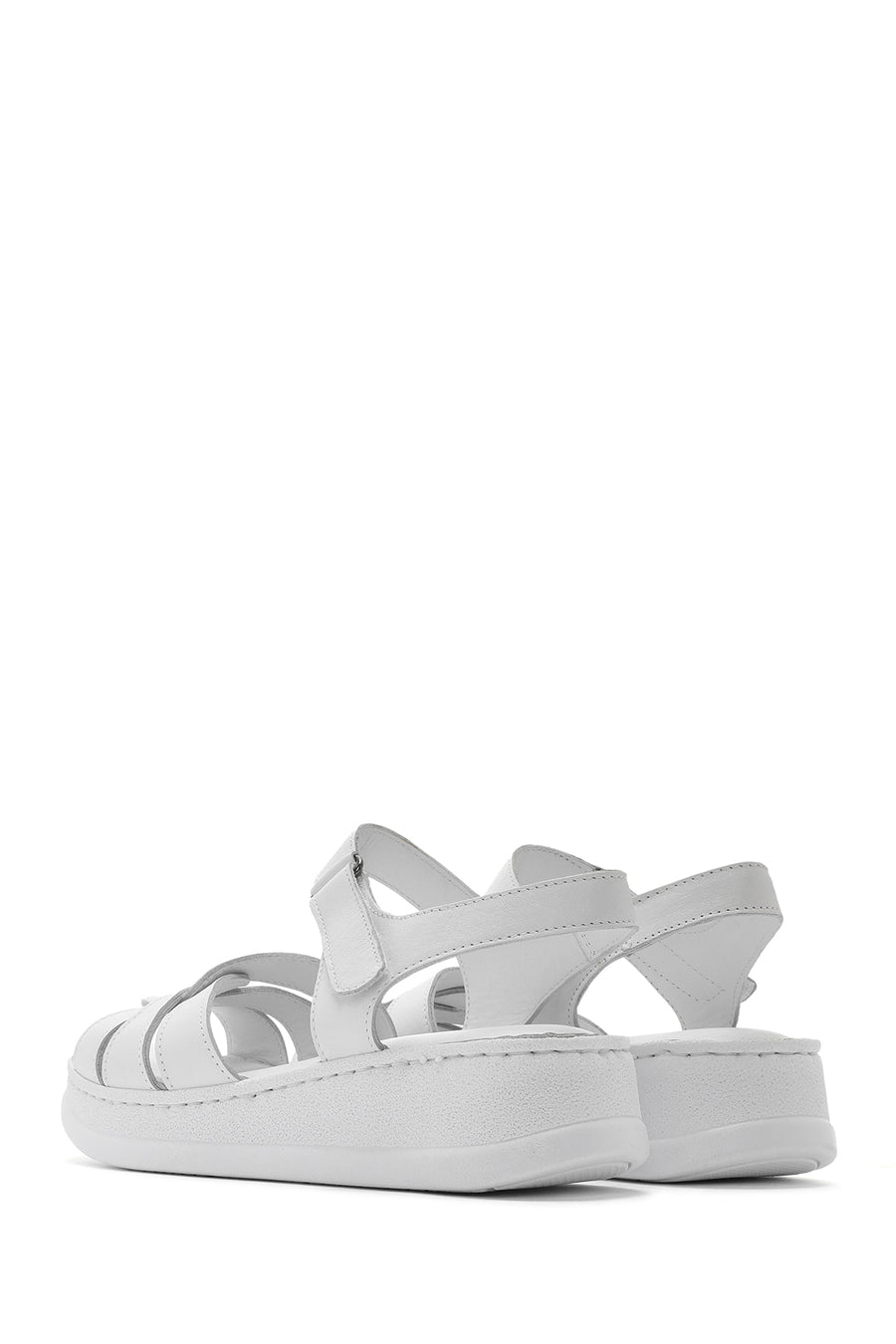 Women's White Strappy Thick Soled Leather Comfort Sandals