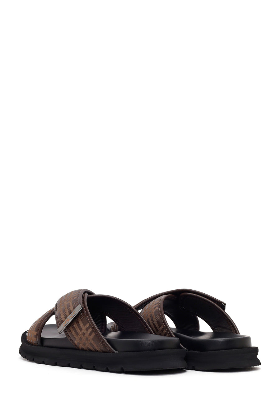 Men's Brown Patterned Leather Slippers