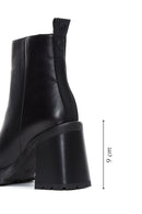 Women's Black Leather Zippered Heeled Boots | Derimod