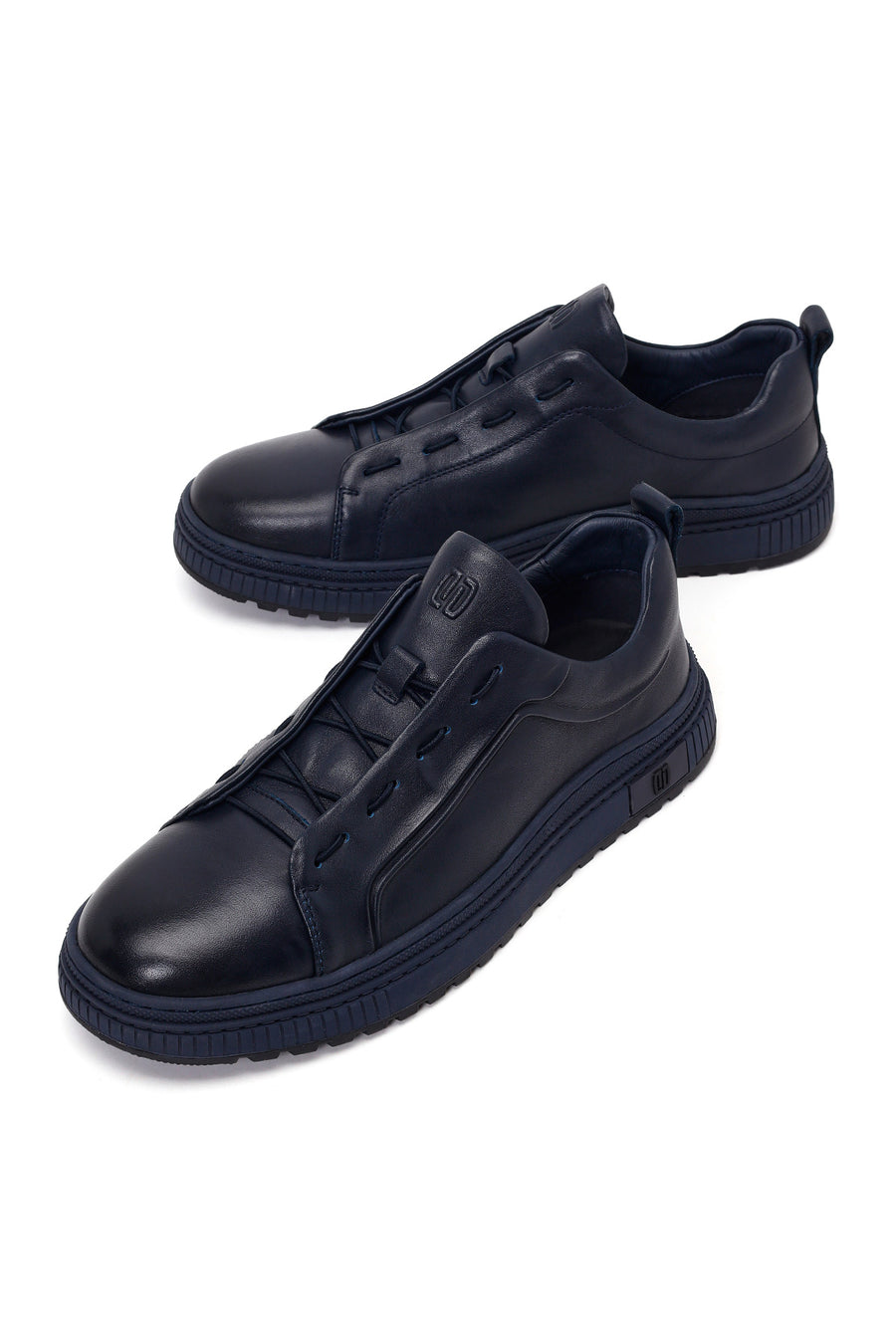 Erkek Lacivert Bağcıklı Deri Sneaker