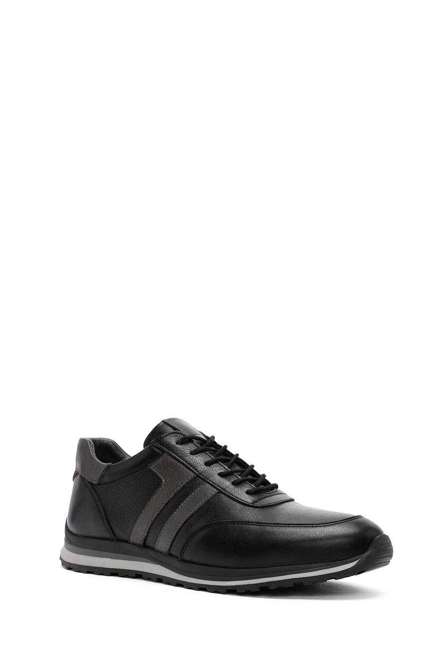 Men's Black Lace-Up Leather Casual Sneakers