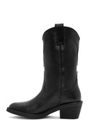 Women's Black Heeled Leather Cowboy Boots | Derimod