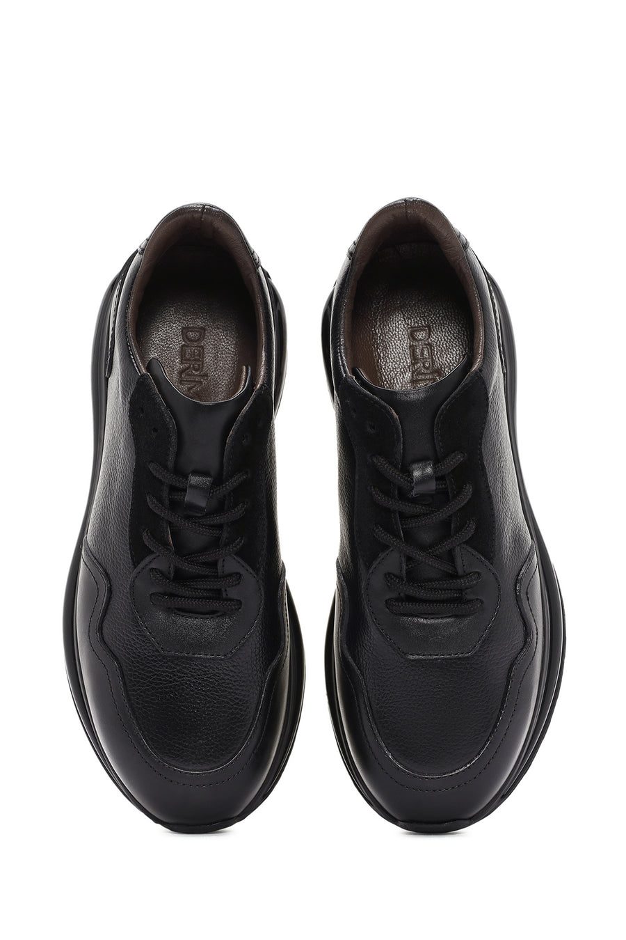 Erkek Siyah Kalın Tabanlı Bağcıklı Deri Casual Sneaker