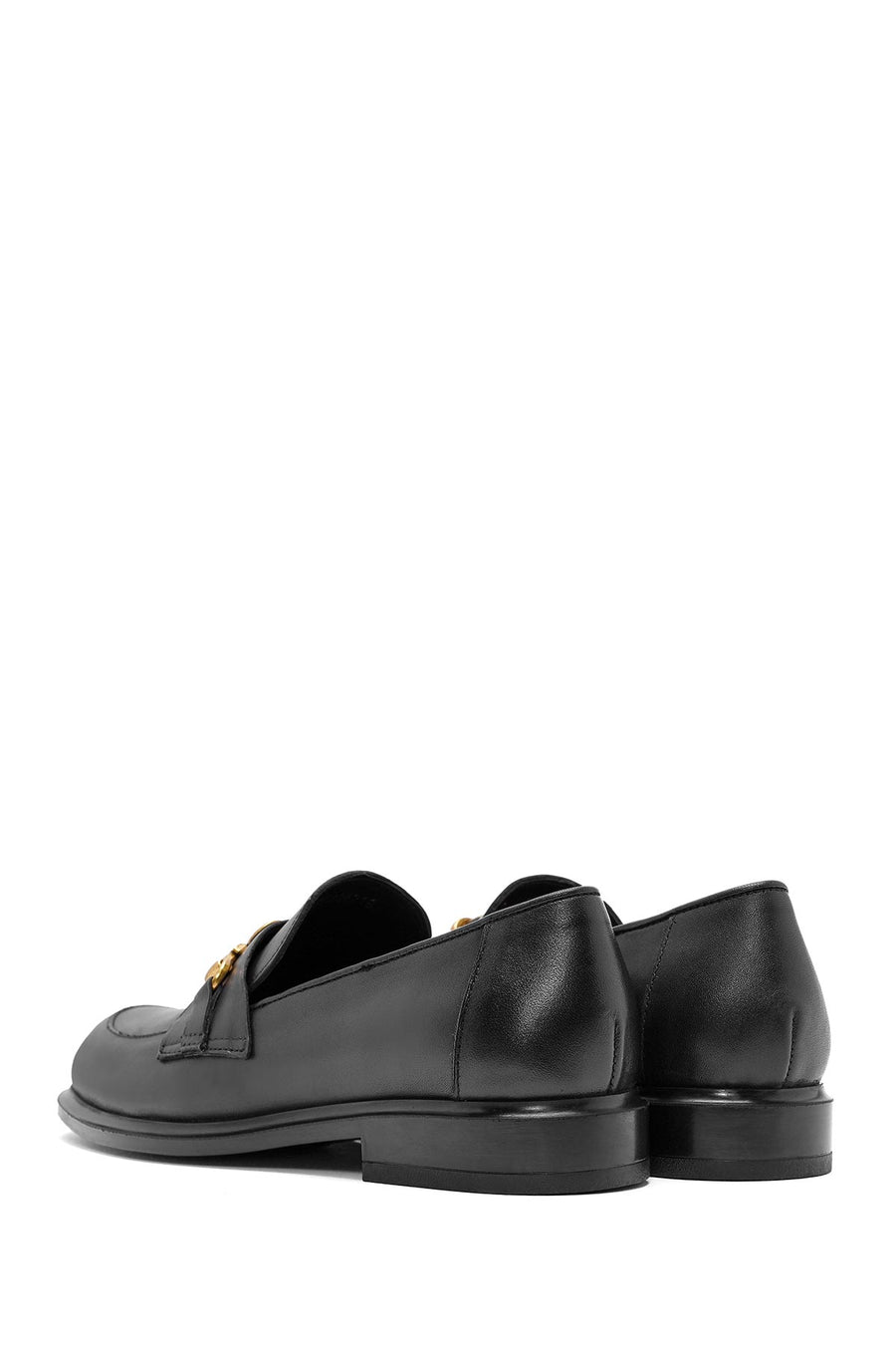 Kadın Siyah Toka Detaylı Deri Maskülen Loafer