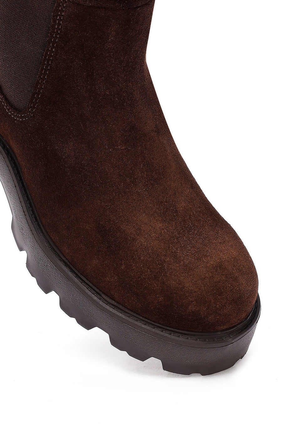 Woman Brown Thick-Soled Suede Leather Chelsea Boots