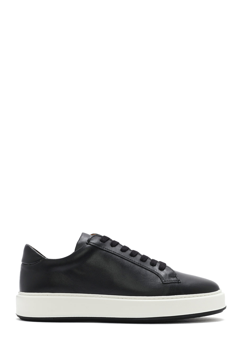 Erkek Siyah Kalın Tabanlı Bağcıklı Deri Sneaker