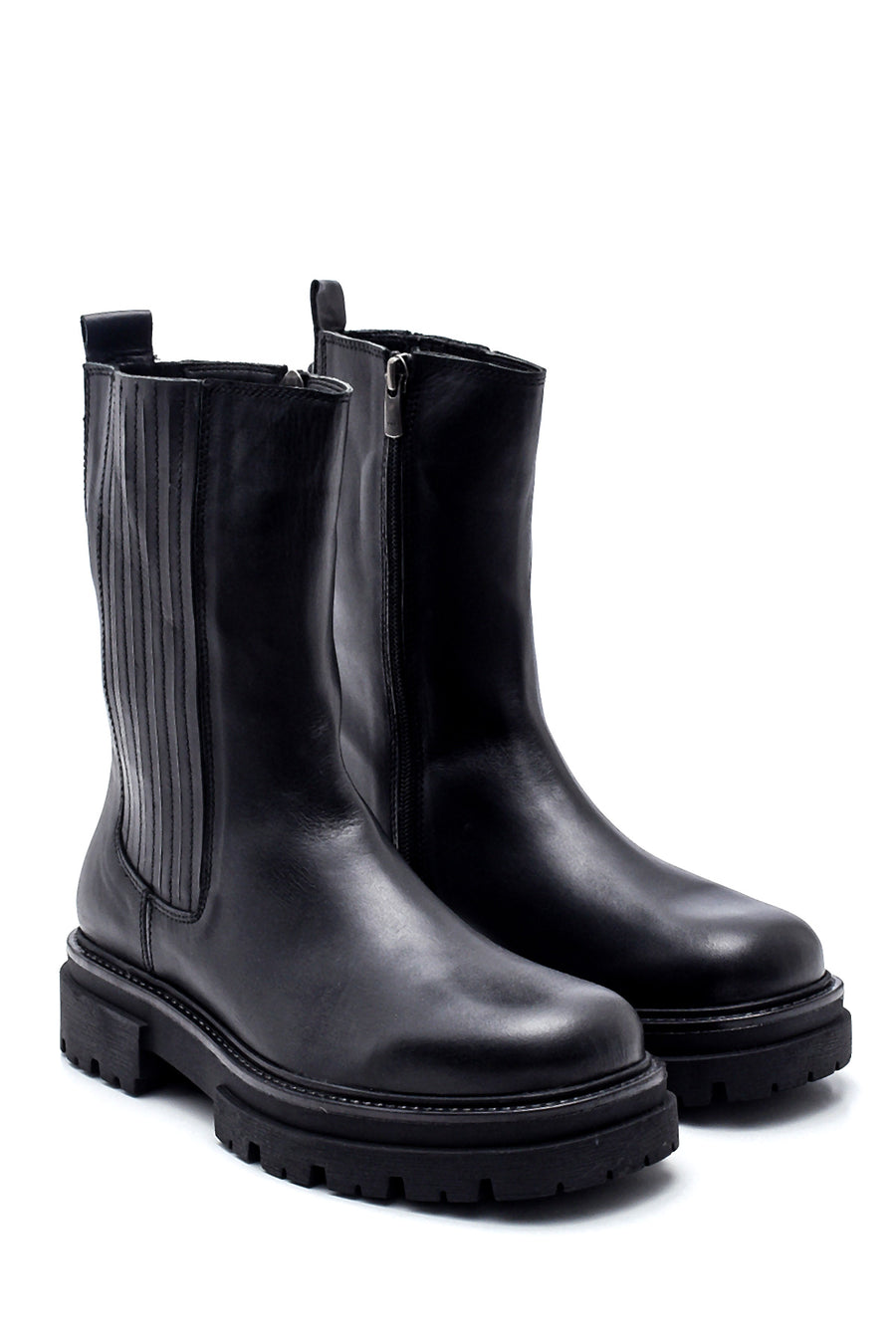 Women's Leather Zippered Long Boots