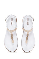 Women's White Ankle Strap Flip Flop Leather Sandals | Derimod