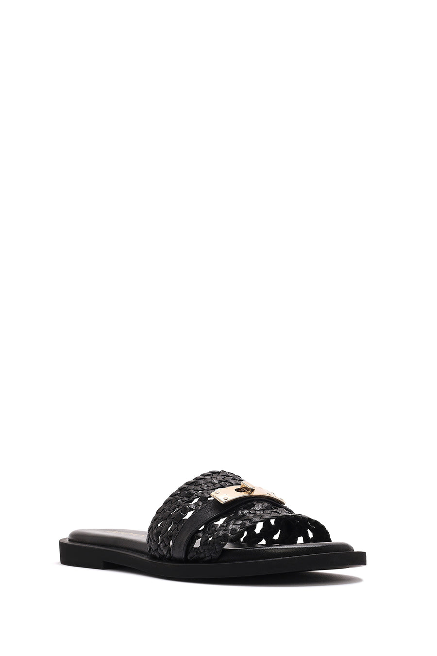 Women's Black Knit Leather Slippers