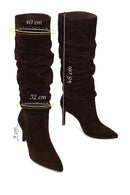 Woman Brown Thin-Heeled Suede Boots | Derimod