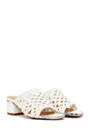 Women's White Knitted Thick Heeled Slippers | Derimod