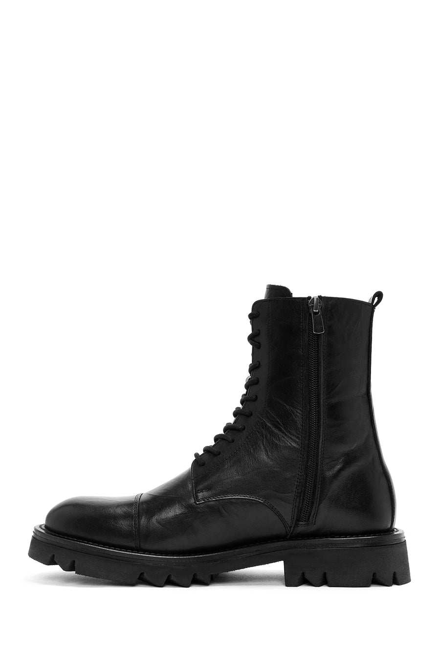 Men's Black Zippered Leather Casual Combat Boots