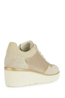 Geox Women's Beige Thick-Soled Lace-Up Leather Sneakers | Derimod