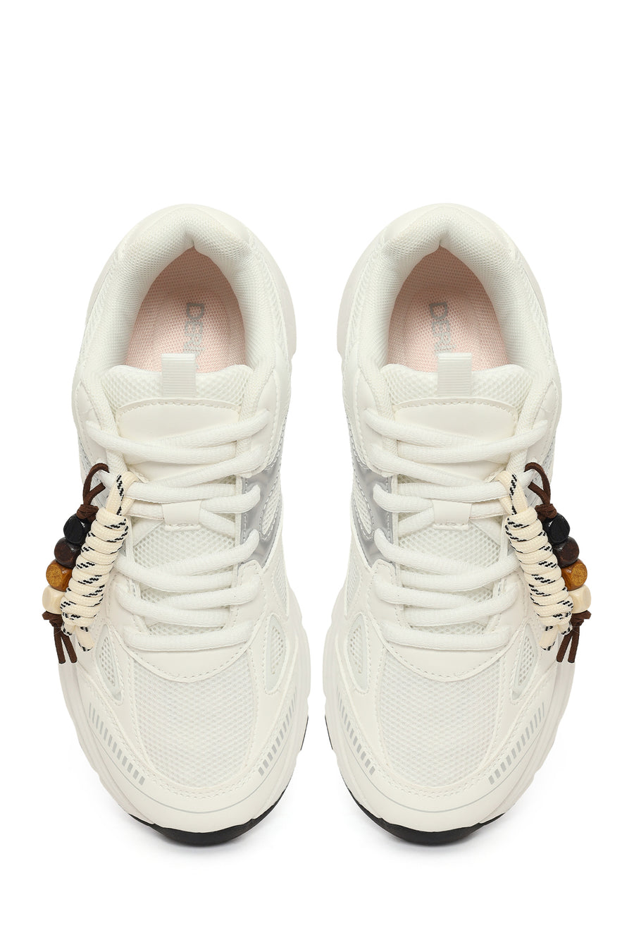 Woman White Lace-Up Thick-Soled Charm Sneaker