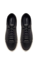 Erkek Siyah Bağcıklı Desenli Deri Sneaker | Derimod