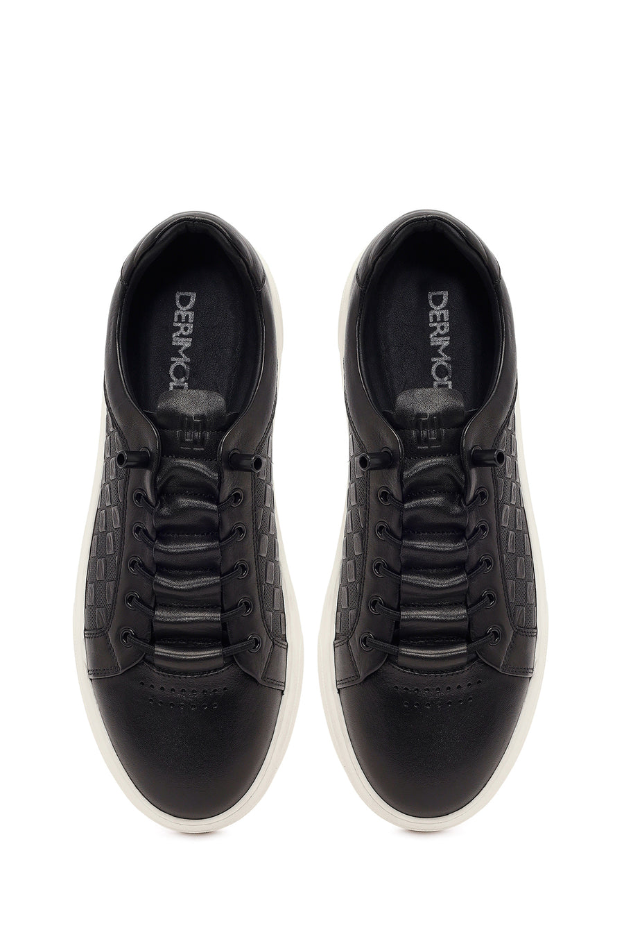 Male Black Lace-Up Patterned Leather Sneaker