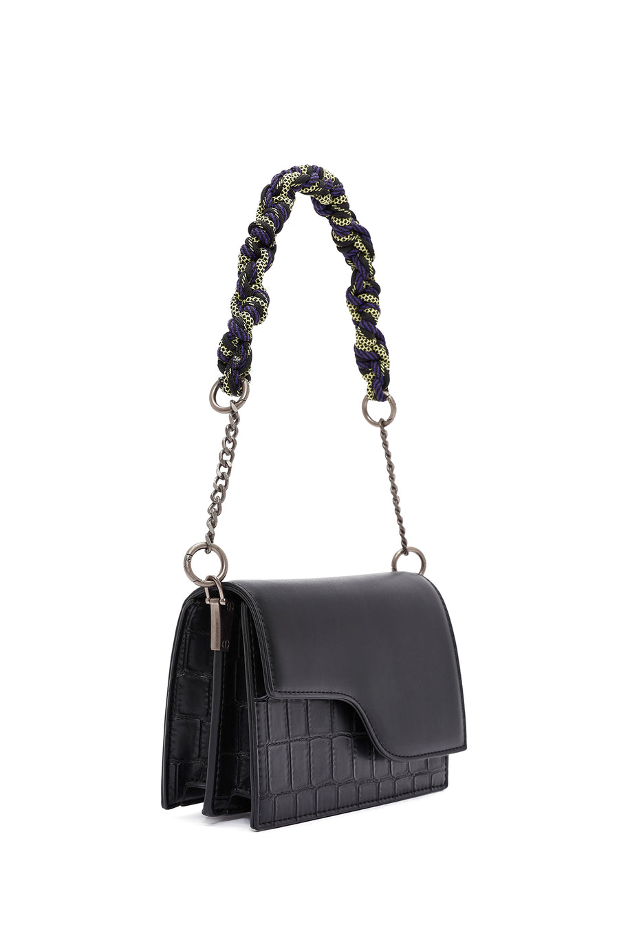 Women's Black Long Strap Chain Detailed Mini Handbag