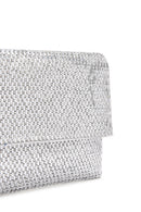 Women's Silver Long Chain Strap Stone Evening Clutch Bag | Derimod