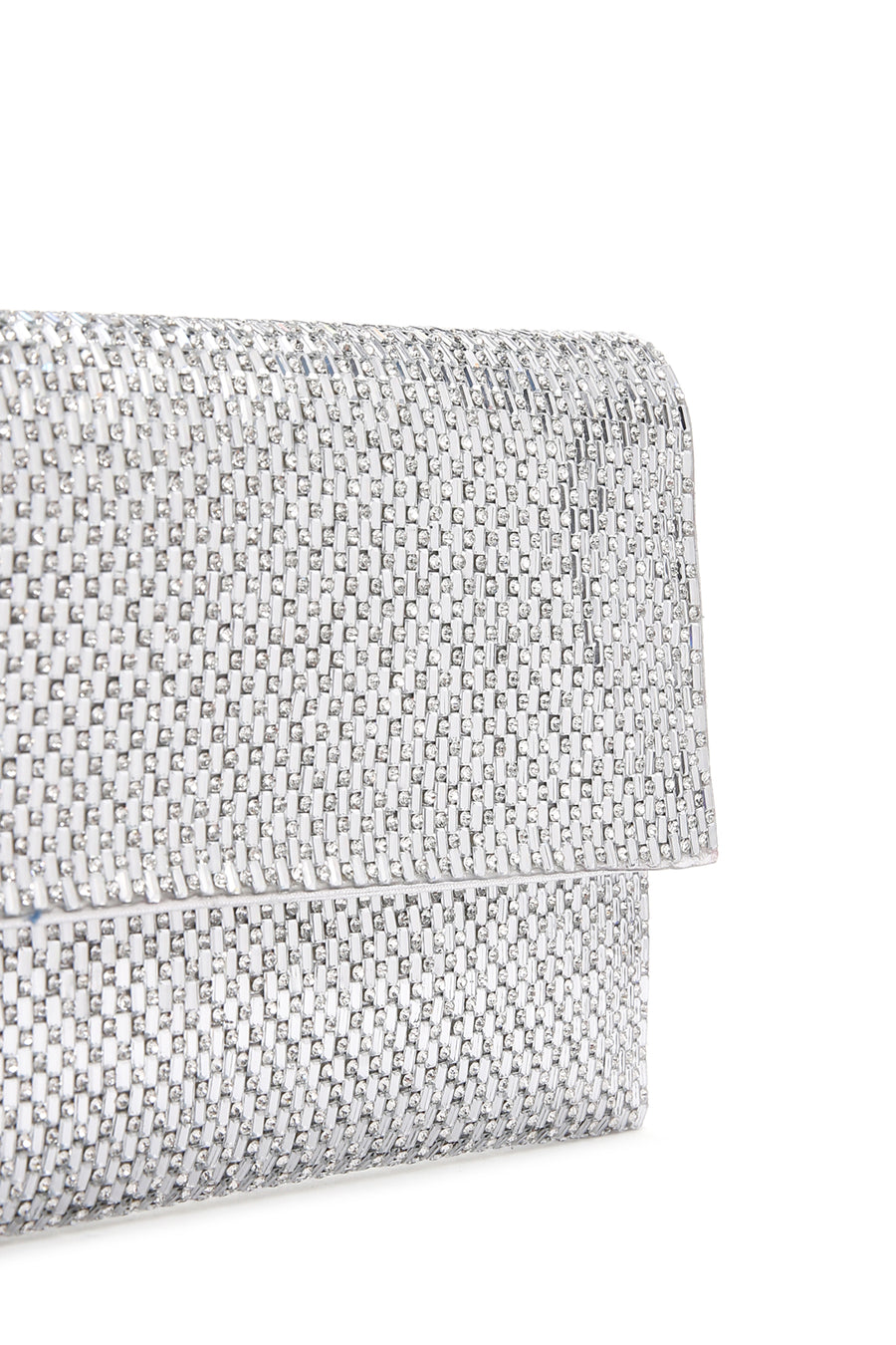 Women's Silver Long Chain Strap Stone Evening Clutch Bag