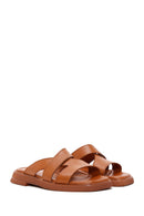 Women's Tan Leather Comfort Slippers | Derimod