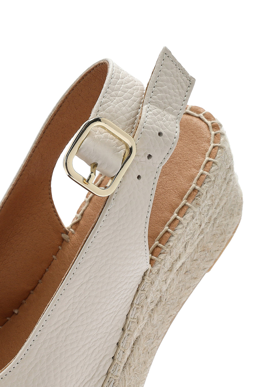 Women's Cream Ankle Buckle Wedge Heel Leather Espadrille Sandals