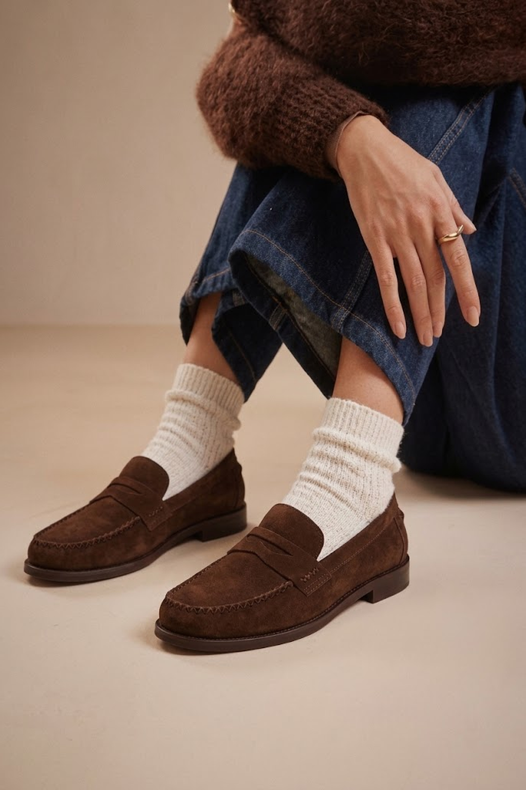 Kadın Kahverengi Süet Deri Loafer