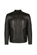 Calvin Male Black Mandarin Collar Leather Jacket | Derimod