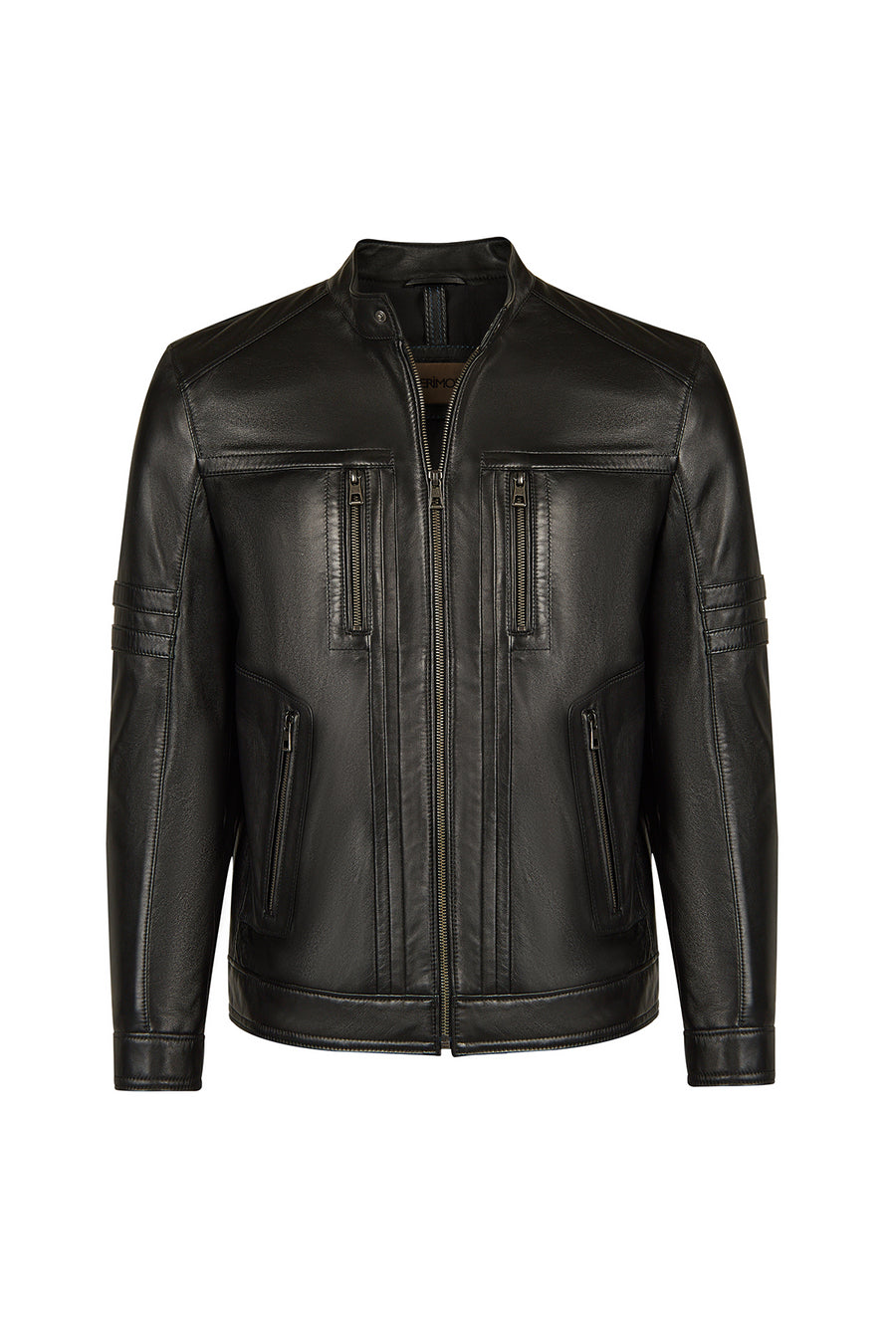 Calvin Male Black Mandarin Collar Leather Jacket