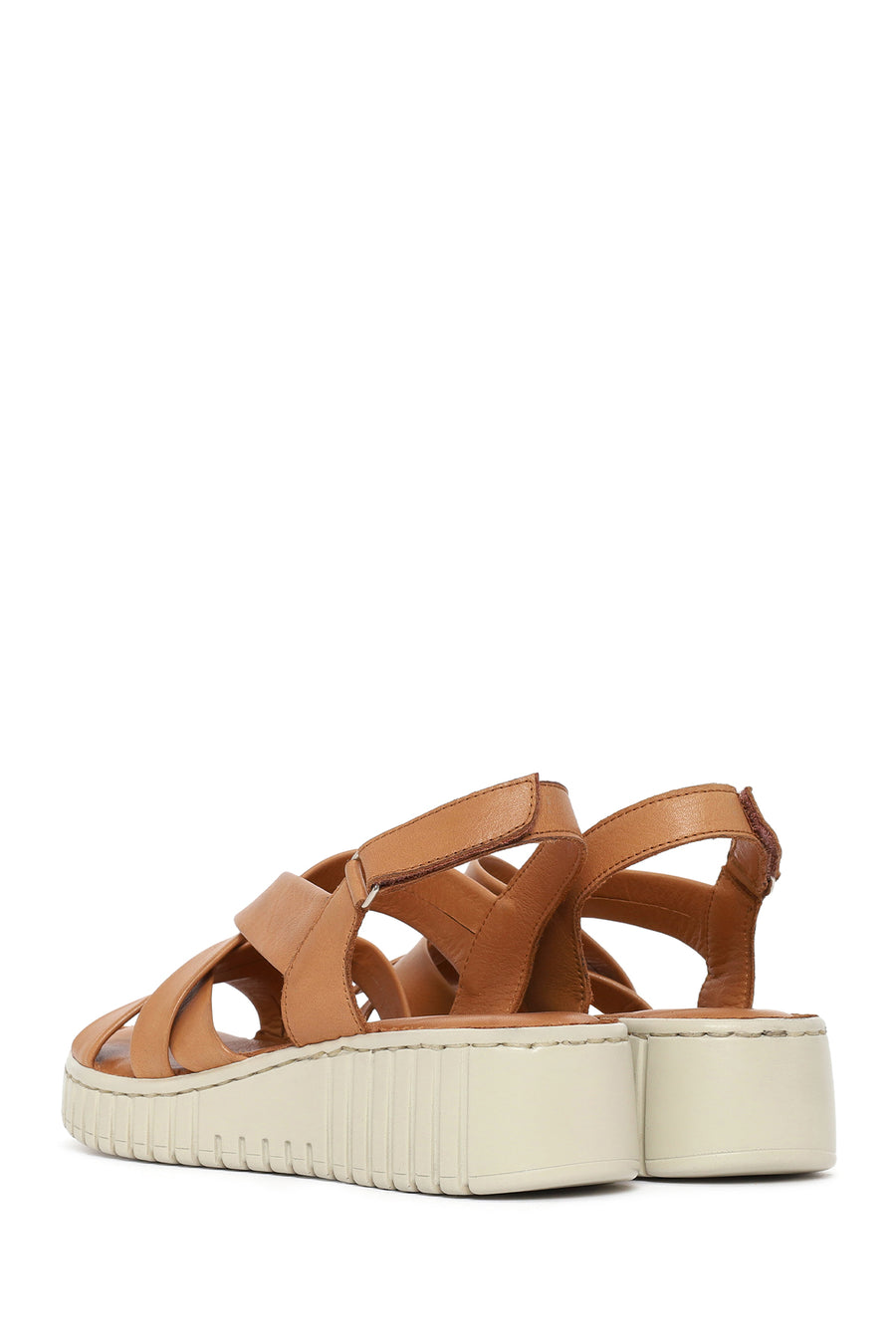 Woman Tan Chunky-Soled Leather Comfort Sandals