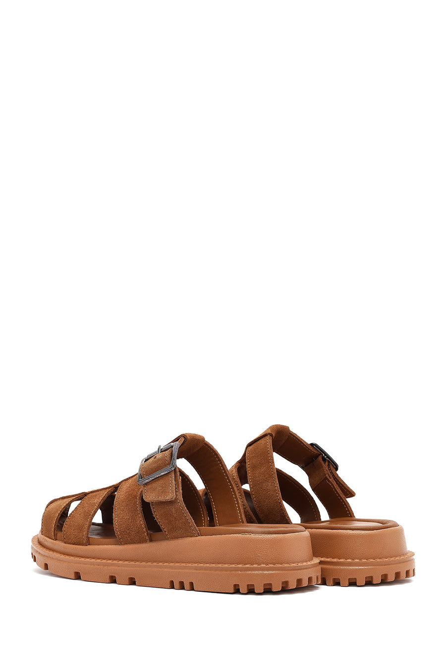 Women's Brown Thick Soled Suede Leather Slippers