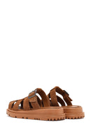 Women's Brown Thick Soled Suede Leather Slippers | Derimod