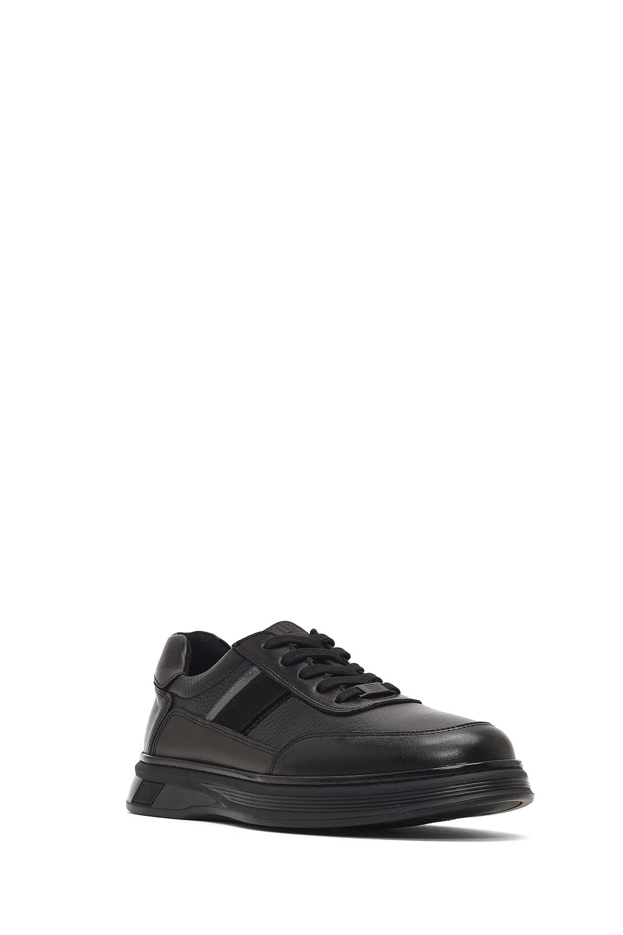 Erkek Siyah Bağcıklı Deri Casual Sneaker