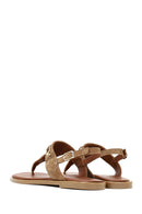 Women's Tan Suede Leather Thong Sandals | Derimod