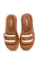 Women's Tan Leather Comfort Slippers | Derimod