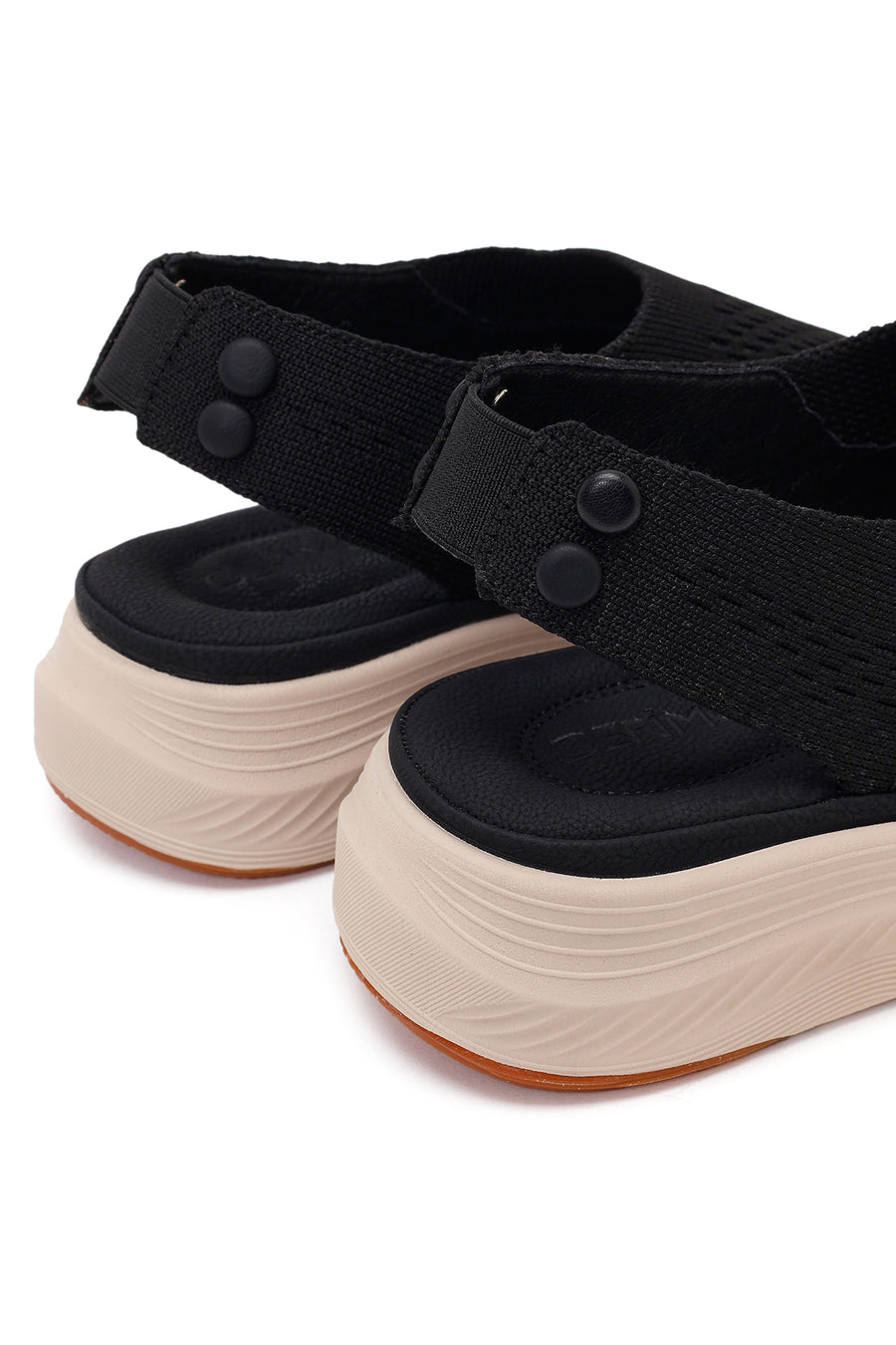 Women's Black Strapped Thick-Soled Fabric Comfort Sandals