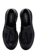 Women's Black Tassel Leather Masculine Loafer | Derimod