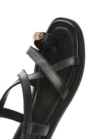 Women's Black Leather Ankle Buckle Sandals | Derimod