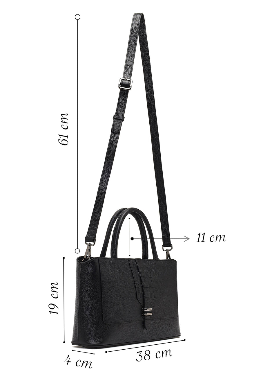 Women's Black Long Strap Leather Shoulder Bag