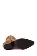 Woman Tan Chunky-Heel Suede Leather Cowboy Boots | Derimod